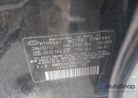 2011 Hyundai Elantra Limited (Ulsan Plant) z USA, uszkodzony, nr VIN KMHDH4AEXBU096139